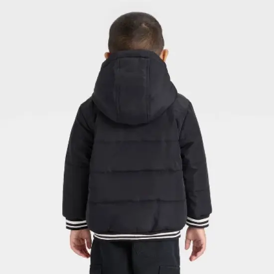 Toddler Boys' Varsity Striped Heavyweight Puffer Jacket - Cat & Jack&trade; Black image {1}