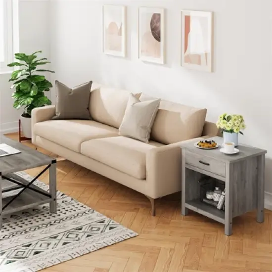 Farmhouse Nightstand, Night Stand Bedside Table with Drawer and Storage Shelf, Rustic End Side Table for Bedroom, Living Room image {5}