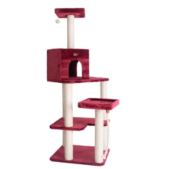 Armarkat Real Wood Cat Tower, Ultra thick Faux Fur Covered Cat Condo House A6902B, Burgundy; image {7}