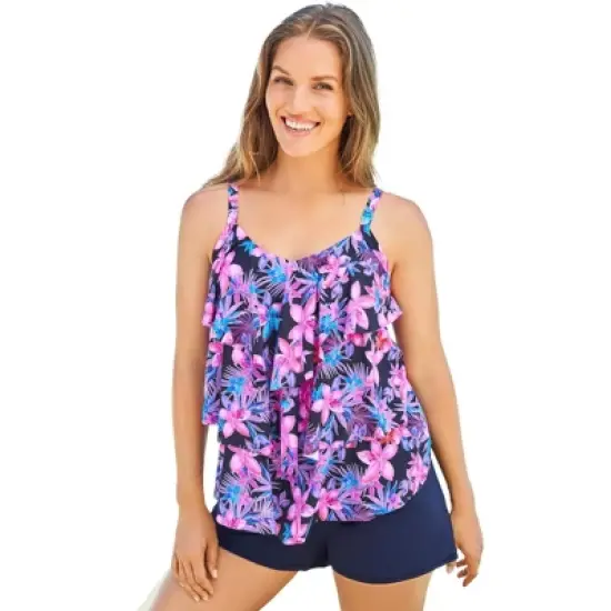 Swim 365 Women&rsquo;s Plus Size Longer-Length Tiered-Ruffle Tankini Top image {8}