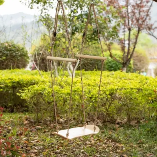 PLAYBERG Natural Wooden Outdoor Patio Playground Kids Hanging Adjustable Stand Up Skateboard Swing, Tree Curved Swing Board image {3}