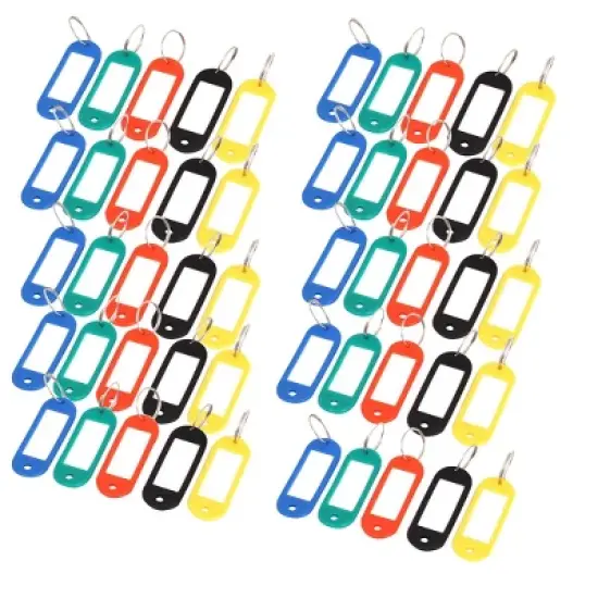 Unique Bargains Plastic Key ID Label Tags Split Keyring 2.3"x0.8" Blue Green Red Black Yellow 50 pcs image {4}