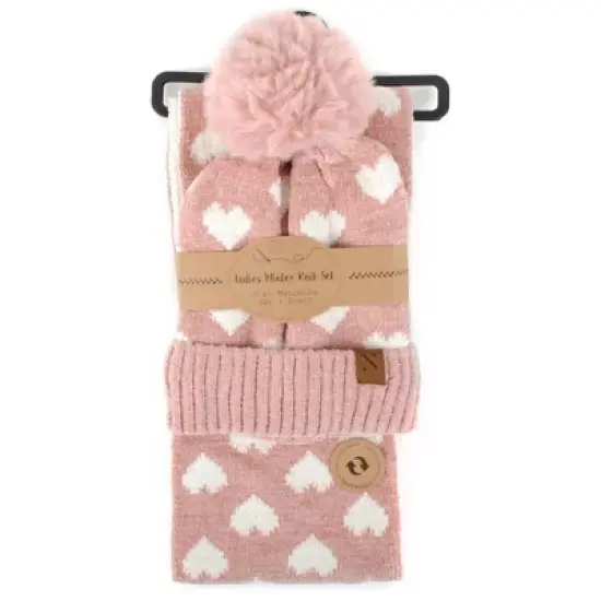 Women's 2pc Reversible Hearts Hat & Infinity Scarf Set image {5}