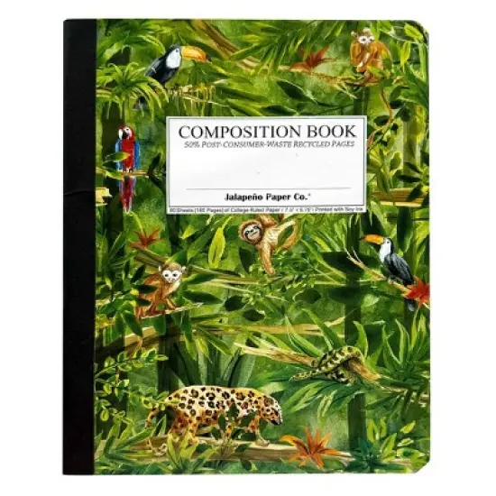 Jalapeno Paper Co. Composition 160 Pages Wide Ruled Notebook Jungle Animals, School Supplies image {2}