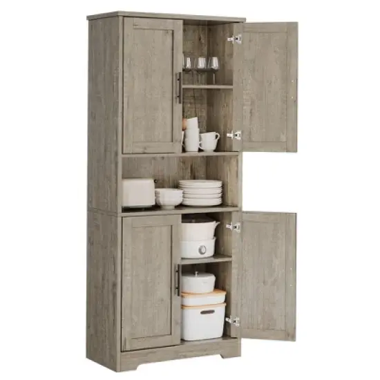 70 Inch Tall Kitchen Pantry Cabinet, Freestanding Storage Cabinet with 4 Doors and Adjustable Shelves, Utility Hutch Cupboard image {6}