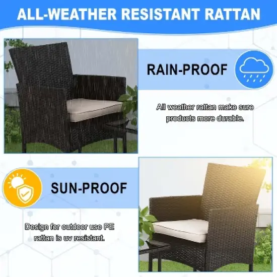 BestMassage 3-Piece Outdoor Patio Furniture Set Rattan Wicker Conversation Set image {5}