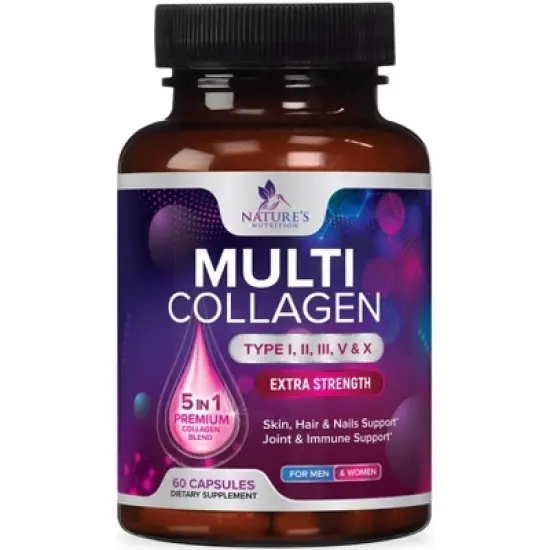 Multi Collagen Supplement, Type I, II, III, V, X Collagen Pills, Collagen Supplements, Hair, Skin, Nail & Joint - 60 Capsules By Nature's Nutrition image {9}