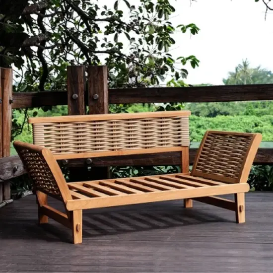 Cambridge Casual Auburn Teak & Wicker Outdoor Patio Daybed with Cushion Brown/Blue image {7}