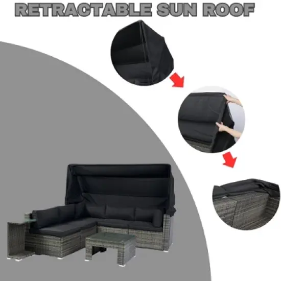 7-Piece Outdoor Patio Furniture Set with Retractable Canopy,Wicker Rattan Sectional Sofa with Washable Cushions for Lawn,Garden, Backyard, or Poolside image {7}