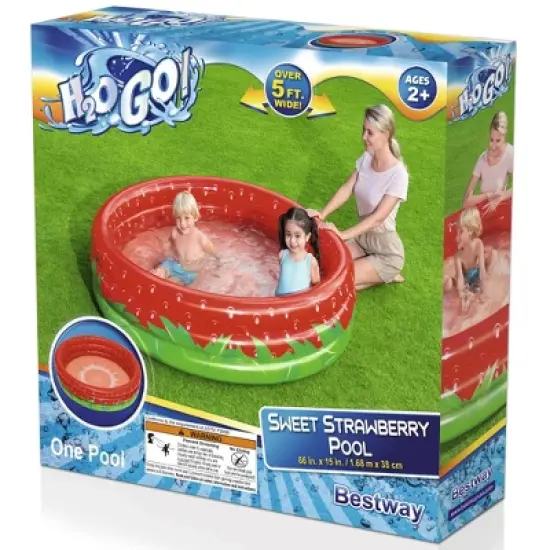 Bestway H2OGO! Sweet Strawberry Pool - 66" x H15 - Inflatable 3-Ring Play Pool, Kids,103 Gallon, Ages 2+ image {1}