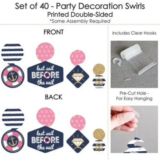 Big Dot of Happiness Last Sail Before the Veil - Nautical Bachelorette and Bridal Shower Hanging Decor - Party Decoration Swirls - Set of 40 image {4}