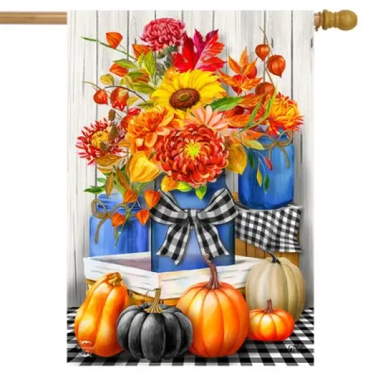 Autumn Mason Jars Floral House Flag Fall Pumpkins Rustic 28" x 40" Briarwood Lane image {1}
