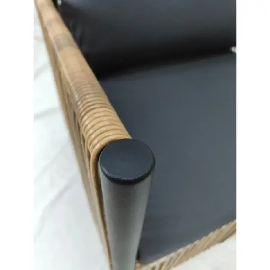 FIONECA 2-Seat Outdoor Brown PE Wicker Sofa with Grey Cushions and Coffee Table, All-Weather Rattan Patio Furniture Set for Garden & Porch image {5}