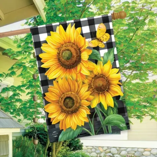 Checkered Sunflowers Summer House Flag Floral Everyday 28" x 40" Briarwood Lane image {2}