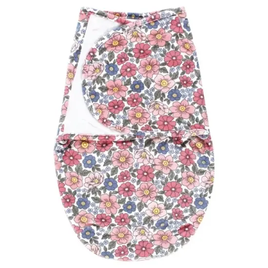 Hudson Baby Infant Girl Plush Faux Fur Swaddle Wrap, Pink Blue Pretty Floral, 0-3 Months image {2}