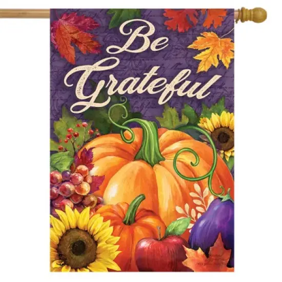 Be Grateful Fall House Flag Pumpkins Autumn Floral 28" x 40" Briarwood Lane image {1}