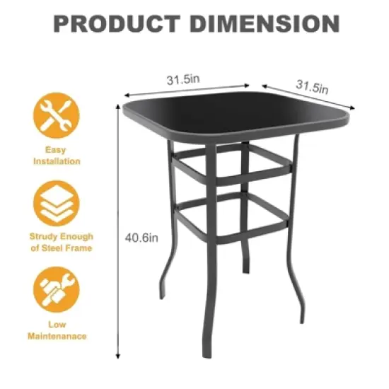 Outdoor Bar Table, Square Patio Table Tempered Glass, Outdoor Bistro Tables for Hot Tub, Balcony, Garden, Patio, Poolside, Lawn, Backyard image {4}