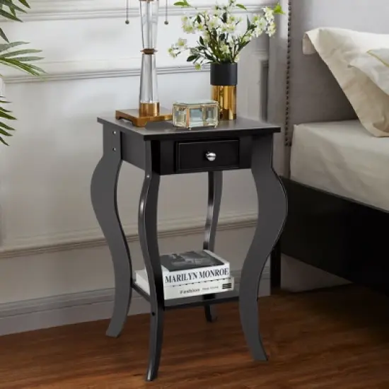 Costway 2PCS End Table Accent Side Table Nightstand w/ Drawer & Bottom Shelf image {3}
