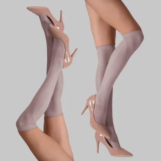 LECHERY Women's Lustrous Silky Shiny Sheer Dress Nylons Knee-Highs Stockings Socks (2 Pairs) image {9}