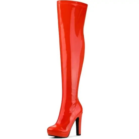 Allegra K Women's Platform Round Toe Chunky Heels Over the Knee High Boots image {10}
