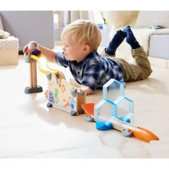 HABA Kullerbu Theme Set - Crash Test - 18 Piece Playset with Convertible Car and Stuntman Steve Ball image {1}