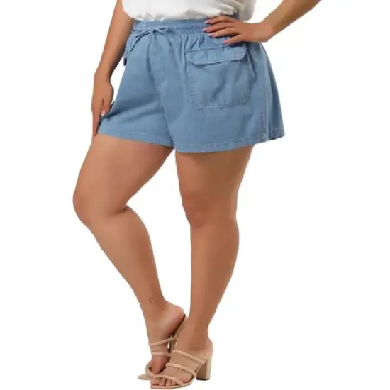 Agnes Orinda Women's Plus Size Drawstring Elastic Waist Pockets Denim Shorts image {6}