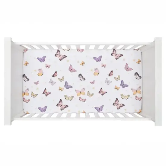 Lambs & Ivy Butterfly Dreams Breathable 100% Cotton Fitted Baby Crib Sheet image {2}