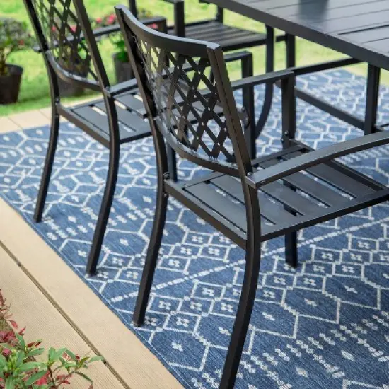 7pc Patio Dining Set with Rectangle Table with 2.6" Umbrella Hole & Steel Arm Chairs - Black - Captiva Designs image {6}