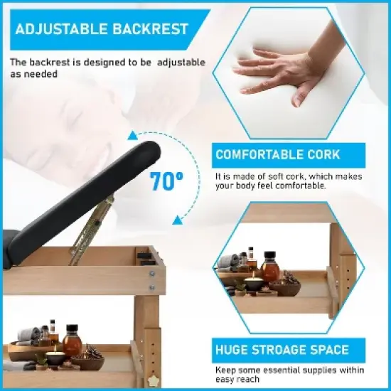 BestMassage Wooden Massage Table 2 Folding Spa Bed with Plush Cushioning, Black image {2}