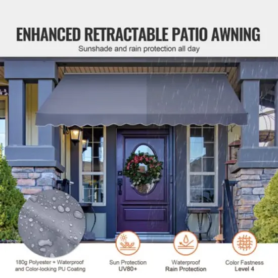 VEVOR 138 x 47" Patio Awning Retractable, Awning Sunshade Shelter with Manual Crank Handle, Outdoor Patio Canopy Sunsetter Deck, Dark Gray image {2}