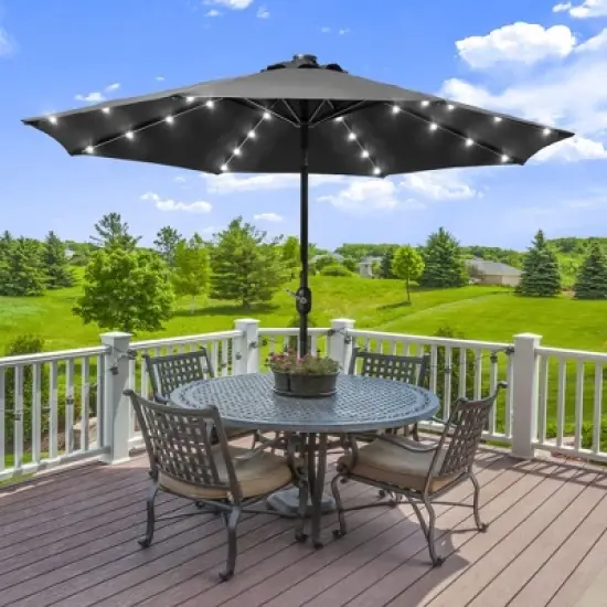 Sonkuki 9ft LED Round Outdoor Patio Market Umbrella w/Aluminum Pole and 8 Sturdy Ribs image {11}