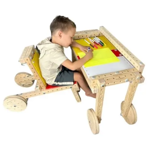 Woodmobiel by Funphix Standard Kit |Modular Construction Toy with 26 Wood Pieces, 4 Wheels, Real Nuts & Bolts image {2}