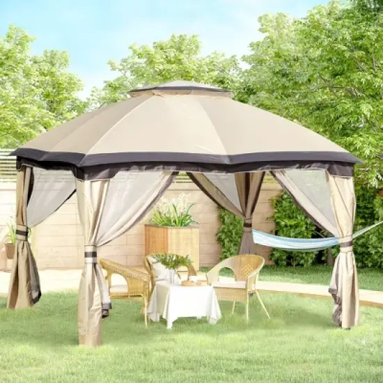 Outsunny 10' x 12' Outdoor Gazebo, Patio Gazebo Canopy Shelter w/ Double Vented Roof, Zippered Mesh Sidewalls, Solid Steel Frame image {2}