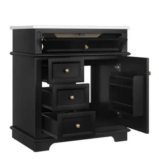 Christopher Knight Home Alonzo Modern 30" Bathroom Vanity with Ceramic Sink, One Shelf and Four Drawers image {7}