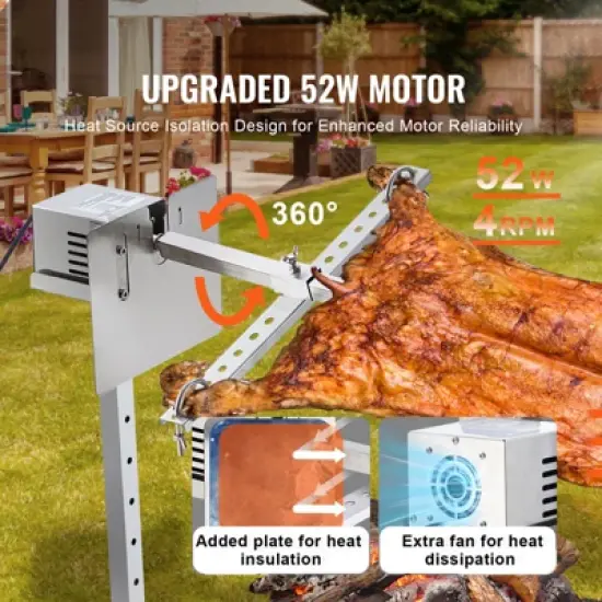 VEVOR Electric BBQ Rotisserie Grill Kit, 46 Inch 132 lbs Capacity, Automatic 52W Motor Height Adjustable Universal Roaster Stand, Silver image {2}