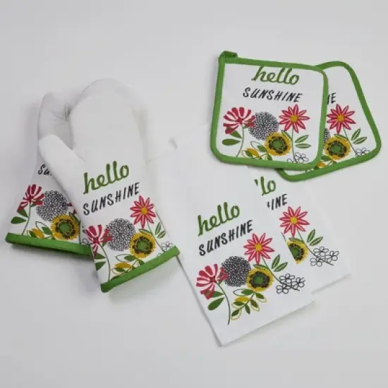 Espalma Hello Sunshine 6 Piece  100 % Cotton Kitchen Towel, Pot Holder, Oven mitt Set image {3}