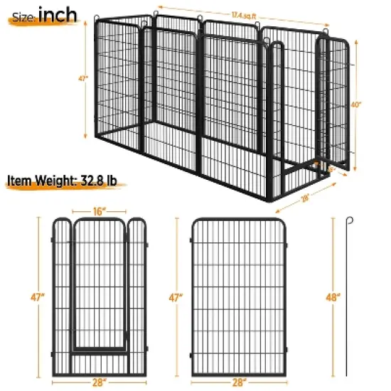 Yaheetech 8 Panels 47.5&Prime; Dog Playpen Panels Steel Dog Cat Exercise Barrier, Black image {2}