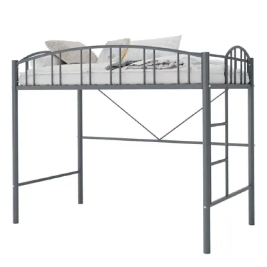 Garvee Loft Bed Twin Size, Heavy Duty Metal Loft Bed Frame with Arched Guardrail and Safety Ladder, Space-Saving, No Box Spring Needed, Black image {8}