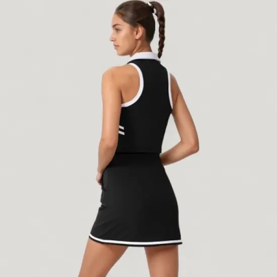 Anna-Kaci Active Women's Sleeveless Cropped Polo Top with Contrast Collar and Side Stripe Detail image {4}