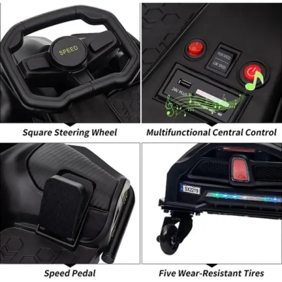 24V Kids Electric Drift Kart Toy with LED Lights, Music, USB Port, Speed up to 7.5MPH & Low Battery Alarm image {2}