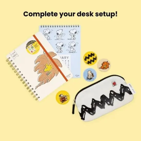 Yoobi Peanuts Pencil Pouch with Snoopy Pin Black Chevron Single Zip image {3}