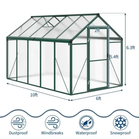 6x10 FT Aluminum Greenhouse with Roof Vent Ground Nails Lockable Push Door Large Walk-in Green House for Outside Garden Backyard Patio Lawn image {3}