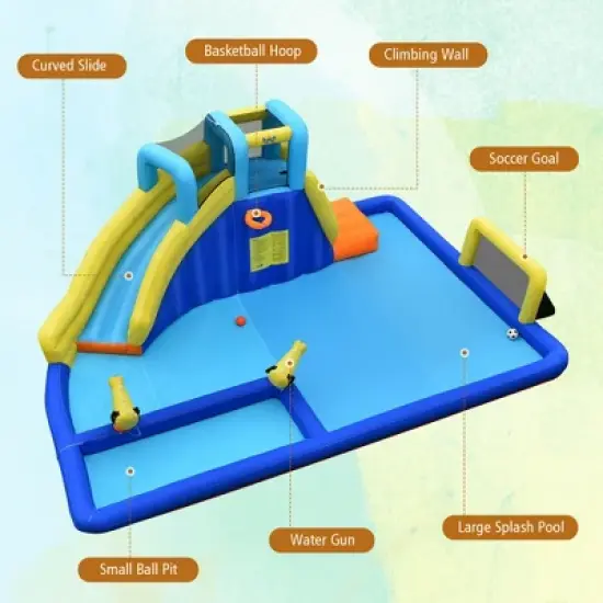 Costway Inflatable Water Slide Climbing Bounce House Splash Pool w/ 735W Blower image {8}