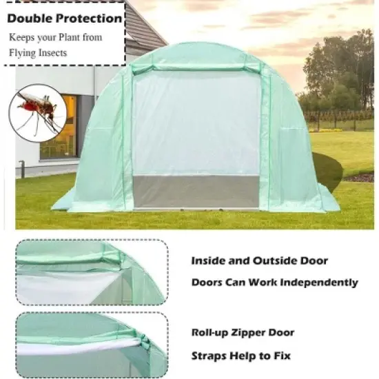 Aoodor  Large Walk-in Green House with Zippered Screen Doors image {6}
