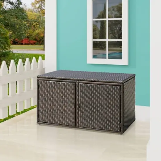 WELLFOR 88gal Outdoor Patio Garden Rattan Storage Box Brown image {3}
