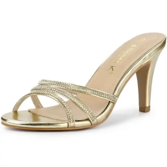 Allegra K Women's Rhinestone Strappy Heel Mules image {9}