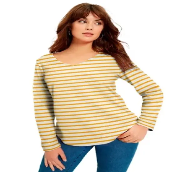 June + Vie by Roaman's Women&rsquo;s Plus Size Long-Sleeve V-Neck One + Only Tee image {12}