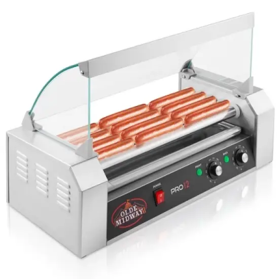 Olde Midway Electric Hot Dog Roller Grill Cooker with Glass Cover, Commercial Grade Machine image {8}