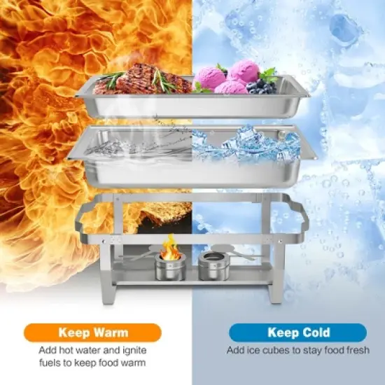 Costway Chafing Dish Buffet Set 2/4 Packs 9 QT Stainless Steel Chafers with Food Pans image {6}
