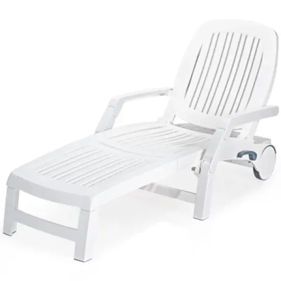Tangkula 2 PCS Patio&nbsp;Lounge&nbsp;Chair&nbsp;Chaise&nbsp;Recliner&nbsp;Adjustable Backrest All Weather for Outdoor&Indoor Wheels White image {5}